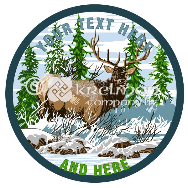 k1112-Deer-By-Snowy-Pine-Trees